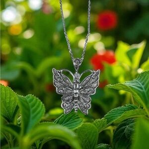 Sterling Silver Butterfly Pendant Necklace - Silver